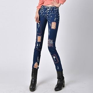 Womens New Spring Patch Painting Skinny Jeans