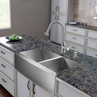 Vigo Industries VG15270 Kitchen Sink Set, All In One 36 Farmhouse Double Bowl Sink amp; Faucet Stainless Steel