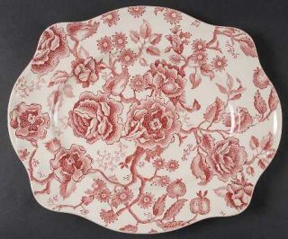 Johnson Brothers English Chippendale Red/Pink 12 Oval Serving Platter, Fine Chi