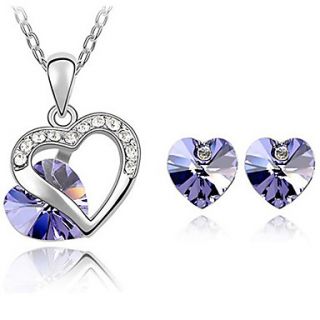 Xingzi Womens Elegant Lilac Heart Pattern Made With Swarovski Elements Crystal Necklace And Stud Earrings