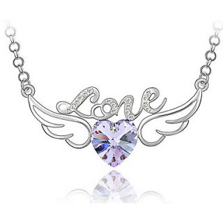 Xingzi Womens Charming Lilac Heart With Wing Made With Swarovski Elements Crystal Necklace