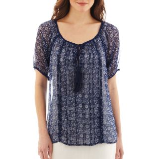 Mng By Mango Short Sleeve Peasant Blouse with Cami, Navy