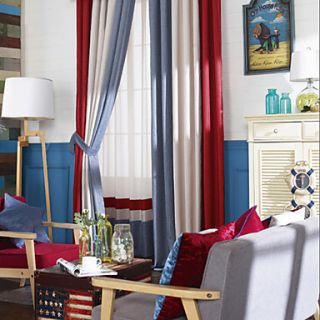 (One Pair) Mediterranean Classic Three Colors Solid Stitching Energy Saving Curtain
