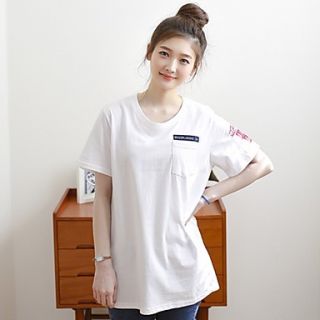 Liuliu Womens Simple Round Neck Embroidery Pocket Casual Cotton T Shirt
