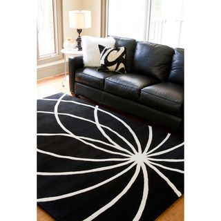 Hand tufted Contemporary Black/white Mayflower Wool Abstract Rug (8 X 11)