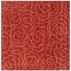 Handmade Soho Roses Red New Zealand Wool Rug (8 Square)