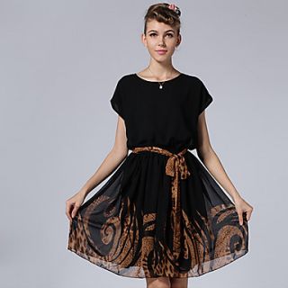 YIGOUXIANG Womens Leopard Print Contrast Color Short Sleeve Dress(Black)