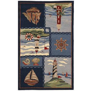 Hand hooked Nautical Blue Wool Runner (26 X 4) (BluePattern GeometricMeasures 0.375 inch thickTip We recommend the use of a non skid pad to keep the rug in place on smooth surfaces.All rug sizes are approximate. Due to the difference of monitor colors, 