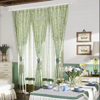 (One Pair) Country Fresh Style Green Leaves Energy Saving Curtain