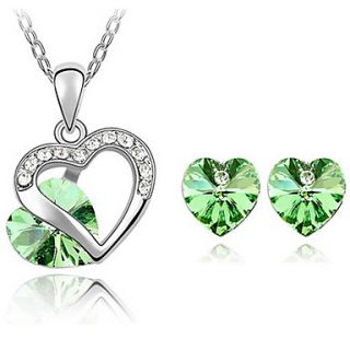 Xingzi Womens Elegant Olive Heart Pattern Made With Swarovski Elements Crystal Necklace And Stud Earrings