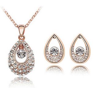 Xingzi Womens Charming White Water Drop Crystal Necklace And Stud Earrings