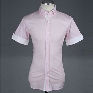 Uyuk Mens Pink Lapel Neck Buckle Short Sleeve Shirt