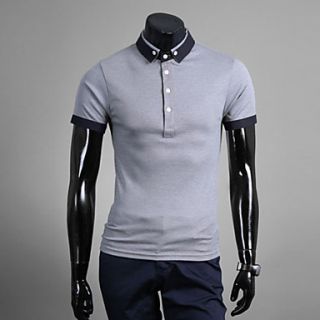 Uyuk Mens Casual Light Gray Lapel Neck Buckle Short Sleeve T Shirt