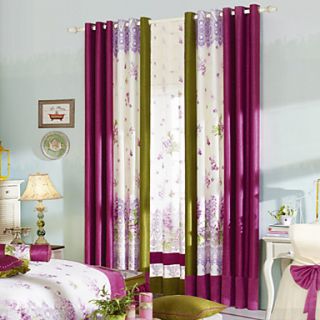 (One Pair) Neoclassical Floral Pattern Multi color Solid Energy Saving Curtain