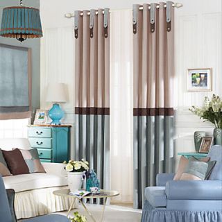 (One Pair Grommet Top) Neoclassical Solid Stripe Energy Saving Curtain