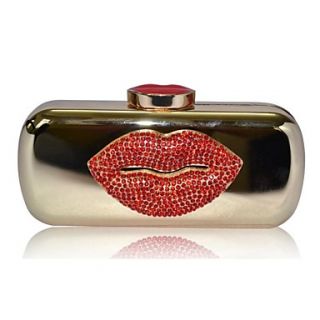 Women Austria Rhinestones Red Lip Metal Frame Evening Clutch Bag