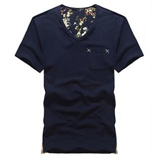 Mens V Neck splicing Short Sleeve T Shirt