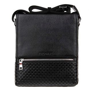 Woven Mesh Texture Head Layer Cowhide High Grade Mens Magnetic Cover Business Bag