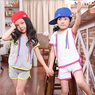 Childrens Contrast Color Piping Short Sleeve Clothing Sets