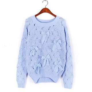 Womens Pearl Bowknot Pullover Sweater