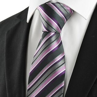 Tie New Striped Purple Grey Classic Mens Tie Necktie Wedding Holiday Gift