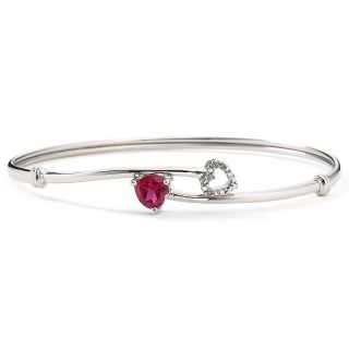Lab Created Ruby & Diamond Accent Double Heart Bangle, Womens