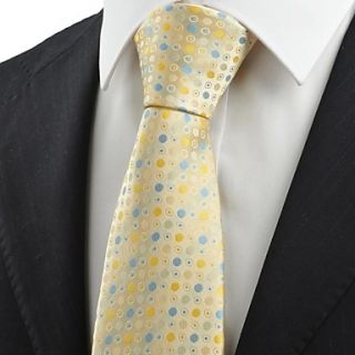 Tie Yellow Blue Polka Dot Circle JACQUARD Mens Tie Necktie Wedding Party Gift