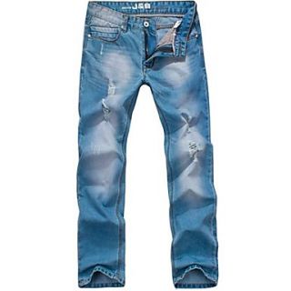 Mens Fashion distressed denim Straight Pants