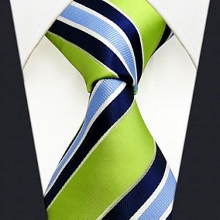 Mens Casual Green Blue Stripe Silk Necktie
