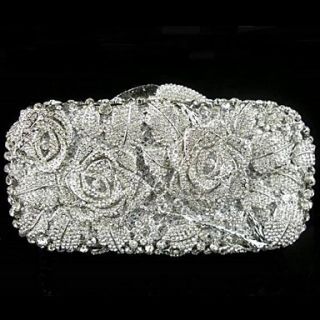 Ladies Rose Design Crystal Jeweled Box Clutch Evening Bag