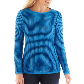 LIZ CLAIBORNE Long Sleeve Striped Crewneck Sweater, Blue, Womens