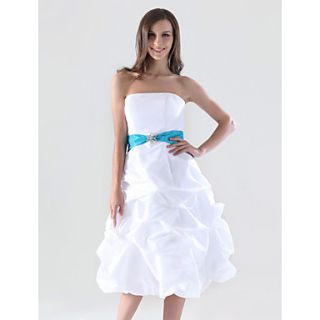 A line Strapless Knee length Taffeta Pick up Bridesmaid/Homecoming Dress