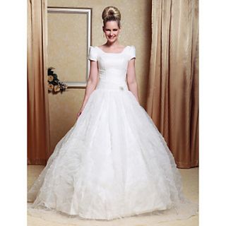 Ball Gown Scoop Organza Satin Floor length Wedding Dress