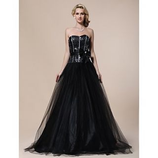 Ball Gown Sweetheart Floor length Sequined Tulle Prom Dress