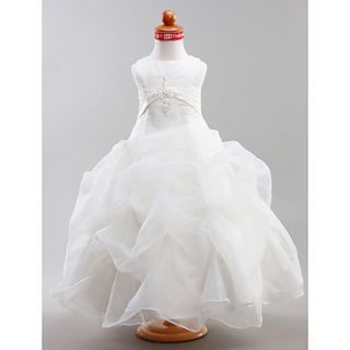 Ball Gown Jewel Floor length Satin Organza Flower Girl Dress