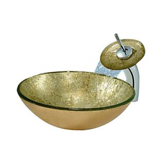 Golden Round Tempered glass Vessel Sink With Waterfall Faucet(0888 C BLY 6527 WF)