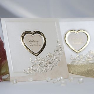 Classic Luxury Folded Wedding Invitation With Heart Cutout (Set of 50)