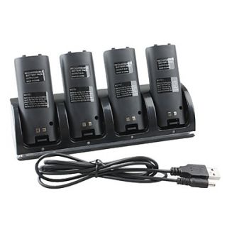 4 Port USB Charging Station 4x1800mAh Rechargeable Batteries for Wii/Wii U Remote (Black)