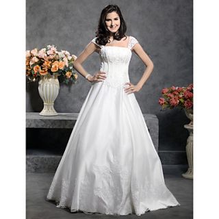 Free Custom measurements Princess Floor length Satin Wedding Dress With Beaded Appliques