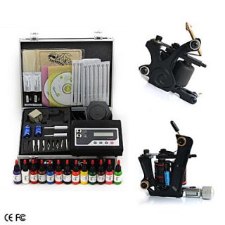 Perfect Quality Complete Set Tattoo Kits With 2 Tattoo Guns / Superior LCD Power / 14 Bottles Color Ink