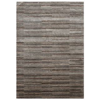 Hand knotted Blue Stripe Wool/ Silk Rug (56 X 86)