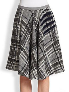 Thom Browne Plaid Flare Front Wool Skirt   Grey Plaid