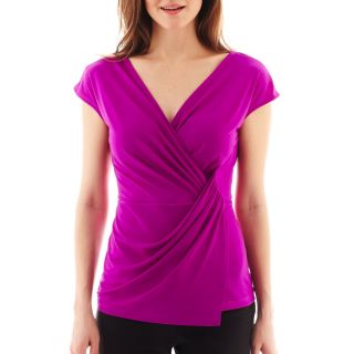 Worthington Cap Sleeve Surplus Top   Petite, Purple