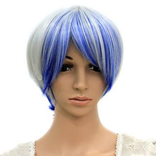 Capless Heat resistant Blue Mixed White Costume Party Wig
