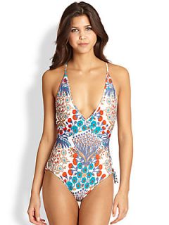 Marc by Marc Jacobs One Piece Deep V Swimsuit   Whisper White