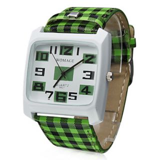 Unisex Green Lattice Style PU Band Quartz Analog Wrist Watch