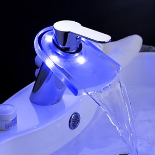 Color Changing LED Waterfall Bathroom Sink Faucet with Pop up Waste