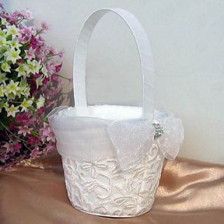 White Flower Basket With Sparking Entwined Embroidery
