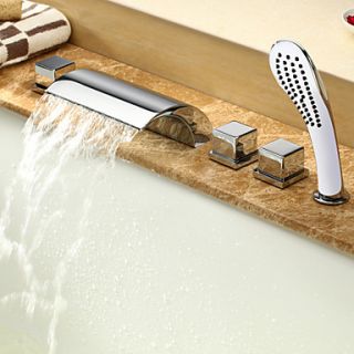 Contemporary Waterfall Tub Faucet with Hand Shower   Chrome Finish