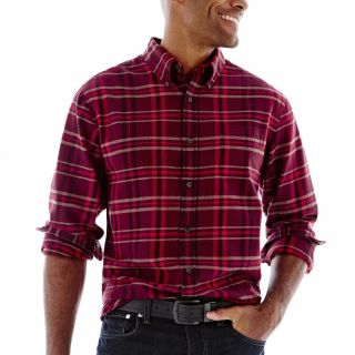 St. Johns Bay Flannel Shirt, Burgundy Plaid, Mens